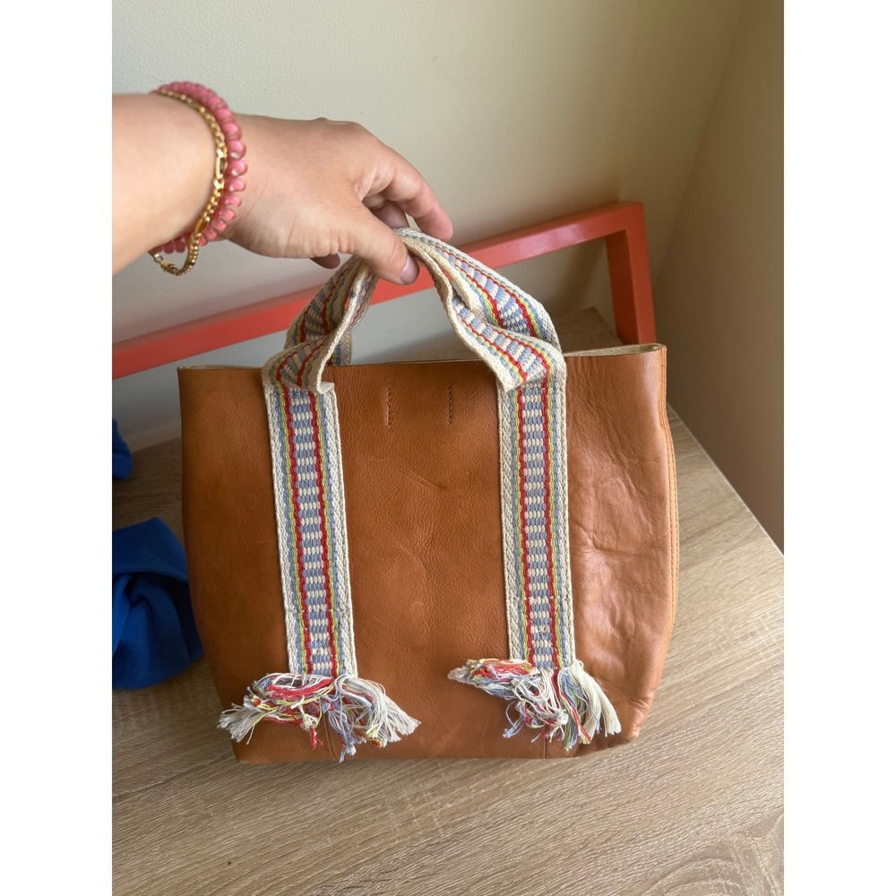 Madewell Small Transport Tote Leather Crossbody Bag Woven Tassel English Saddle - Picture 2 of 16